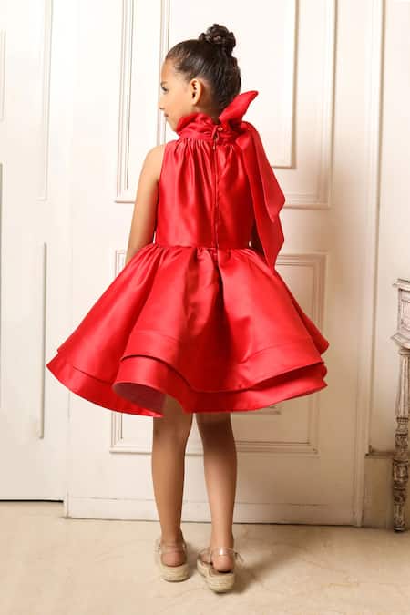 Shop Pnk Isha Arora (Pink) Red Matt Poly Stain Solid Layered Dress at Aza Fashions Shop_Pnk Isha Arora (Pink)_Red Matt Poly Stain Solid Layered Dress _at_Aza_Fashions