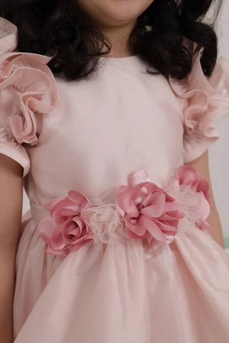 Pnk Isha Arora (Pink) Pink Taffeta Embellished Floral Applique Blossom Placement Dress Online at Aza Fashions Pnk Isha Arora (Pink)_Pink Taffeta Embellished Floral Applique Blossom Placement Dress _Online_at_Aza_Fashions