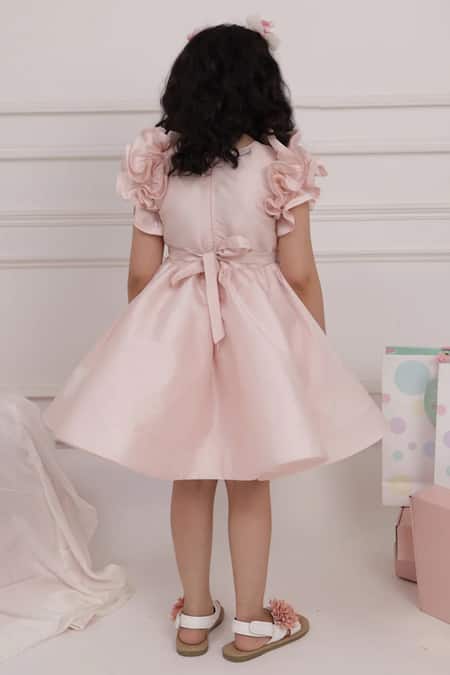 Shop Pnk Isha Arora (Pink) Pink Taffeta Embellished Floral Applique Blossom Placement Dress at Aza Fashions Shop_Pnk Isha Arora (Pink)_Pink Taffeta Embellished Floral Applique Blossom Placement Dress _at_Aza_Fashions