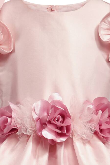 Shop Pnk Isha Arora (Pink) Pink Taffeta Embellished Floral Applique Blossom Placement Dress Online at Aza Fashions Shop_Pnk Isha Arora (Pink)_Pink Taffeta Embellished Floral Applique Blossom Placement Dress _Online_at_Aza_Fashions