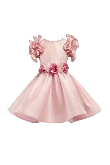 Pnk Isha Arora (Pink) Pink Taffeta Embellished Floral Applique Blossom Placement Dress at Aza Fashions Pnk Isha Arora (Pink)_Pink Taffeta Embellished Floral Applique Blossom Placement Dress _at_Aza_Fashions