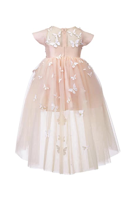 Shop Pnk Isha Arora (Pink) Pink Taffeta Embellished Applique Butterfly High-low Dress at Aza Fashions Shop_Pnk Isha Arora (Pink)_Pink Taffeta Embellished Applique Butterfly High-low Dress _at_Aza_Fashions