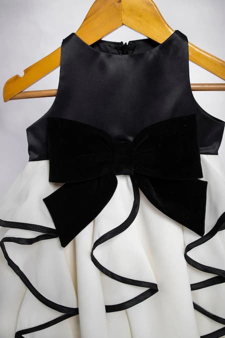 Shop Pnk Isha Arora (Pink) Black Polyester Bows, Ruffles Front Hem Dress Online at Aza Fashions Shop_Pnk Isha Arora (Pink)_Black Polyester Bows, Ruffles Front Hem Dress _Online_at_Aza_Fashions