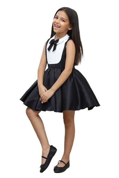 Pnk Isha Arora (Pink)_Black Super Satin Pink-tuck Yoke Flared Dress  _Online_at_Aza_Fashions