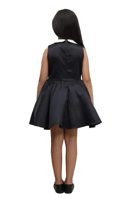 Pnk Isha Arora (Pink)_Black Super Satin Pink-tuck Yoke Flared Dress  _at_Aza_Fashions