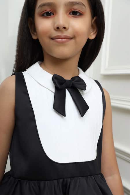 Shop_Pnk Isha Arora (Pink)_Black Super Satin Pink-tuck Yoke Flared Dress  