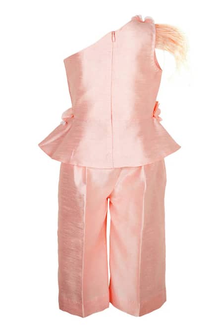 Pnk Isha Arora (Pink) Hand Made Flower Embellished Peplum Top With Pant 