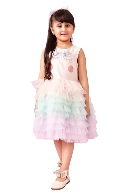 Buy_Pnk Isha Arora (Pink)_Pink Taffeta Embellished Handmade Floral Ruffle Dress  _Online_at_Aza_Fashions