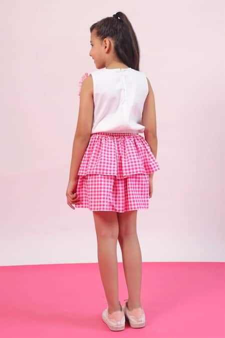 Pnk Isha Arora (Pink) Designer Checkered Layered Skirt Set 