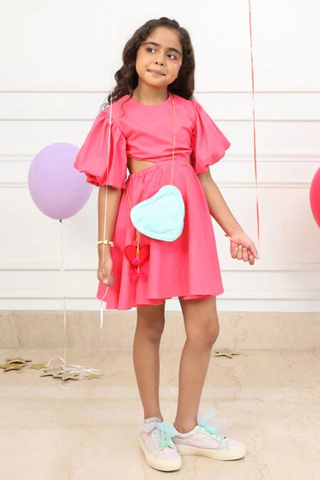 Shop_Pnk Isha Arora (Pink)_Pink Pure Cotton Solid Waist Cut Out Dress  _Online_at_Aza_Fashions