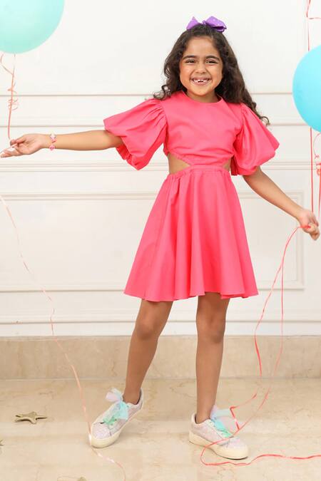 Shop_Pnk Isha Arora (Pink)_Pink Pure Cotton Solid Waist Cut Out Dress  