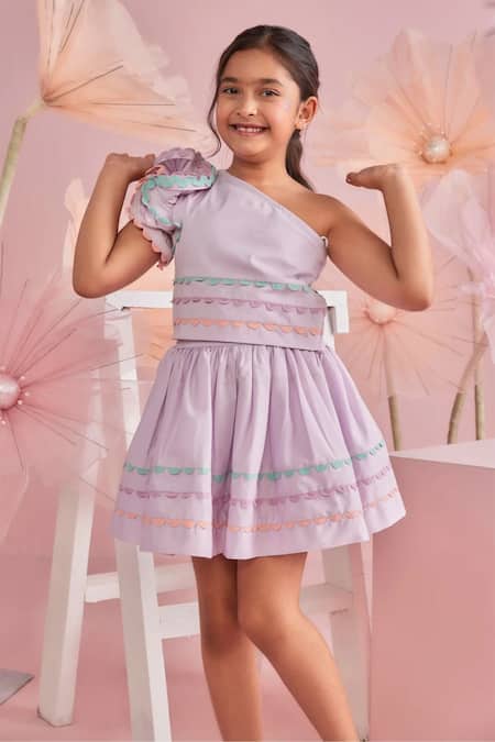 Shop_Pnk Isha Arora (Pink)_Purple Cotton Lycra Embellished Lace Ruffle Crop Top With Gathered Skirt _Online_at_Aza_Fashions