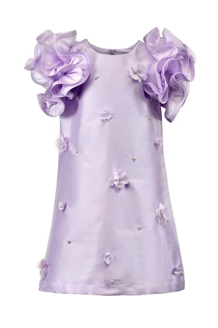 PNK Isha Arora (Pink) Purple Lilac Taffeta Embellished Flower Shaft Dress 