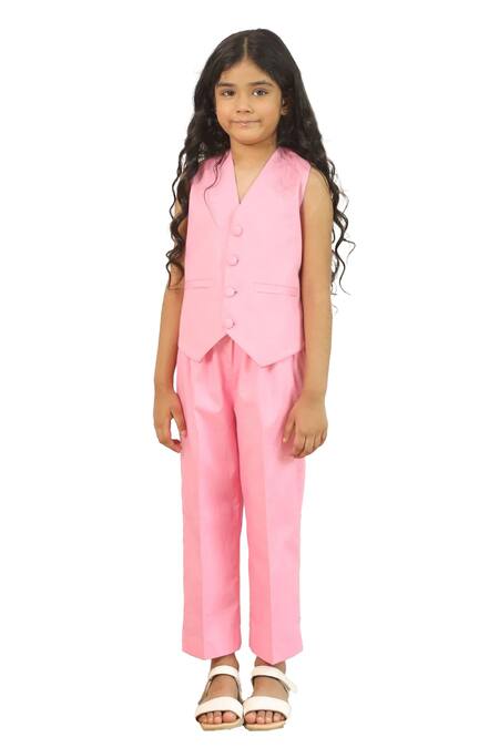 Pnk Isha Arora (Pink)_Pink Cotton Solid Front Pocket Waist Jacket With Pant _Online_at_Aza_Fashions