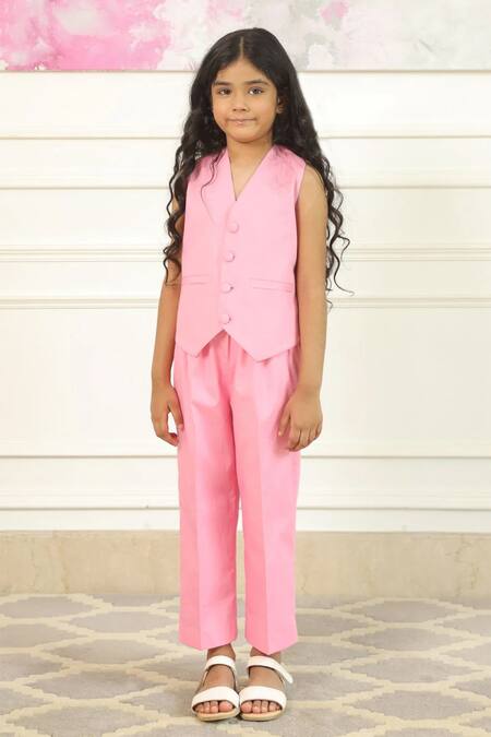 Buy_Pnk Isha Arora (Pink)_Pink Cotton Solid Front Pocket Waist Jacket With Pant _Online_at_Aza_Fashions