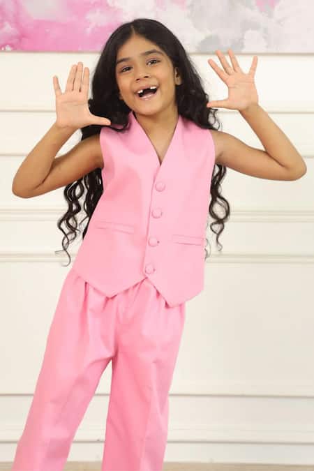 Shop_Pnk Isha Arora (Pink)_Pink Cotton Solid Front Pocket Waist Jacket With Pant 