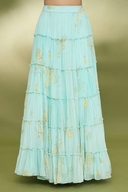 Foram Patel Blue Georgette, Net Mirrors, Embroidery Paisley Pattern Tiered Lehenga Set Online at Aza Fashions Foram Patel_Blue Georgette, Net Mirrors, Embroidery Paisley Pattern Tiered Lehenga Set_Online_at_Aza_Fashions