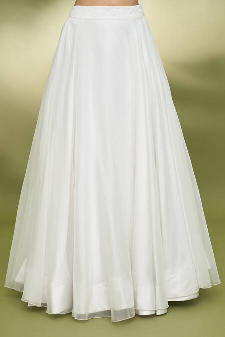 Buy_Foram Patel_White Organza, Net Mirrors Sweetheart Neck Embroidered Blouse Lehenga Set