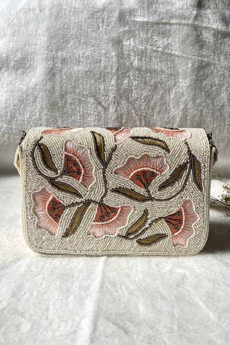 Shop Kreivo By Vamanshi Damania White Embellished Silk Threadwork Bucket Bag at Aza Fashions Shop_Kreivo By Vamanshi Damania_White Embellished Silk Threadwork Bucket Bag_at_Aza_Fashions