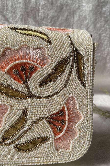 Kreivo By Vamanshi Damania White Embellished Silk Threadwork Bucket Bag Online at Aza Fashions Kreivo By Vamanshi Damania_White Embellished Silk Threadwork Bucket Bag_Online_at_Aza_Fashions