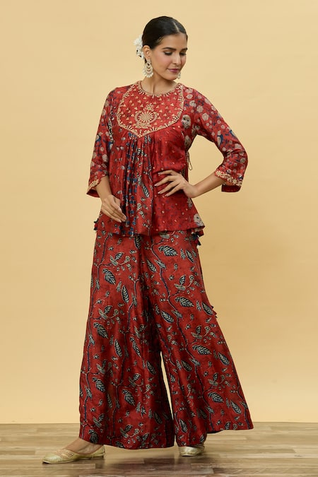 SHRADDHA RAMBHIA Floral Print Tunic With Slit Palazzo 