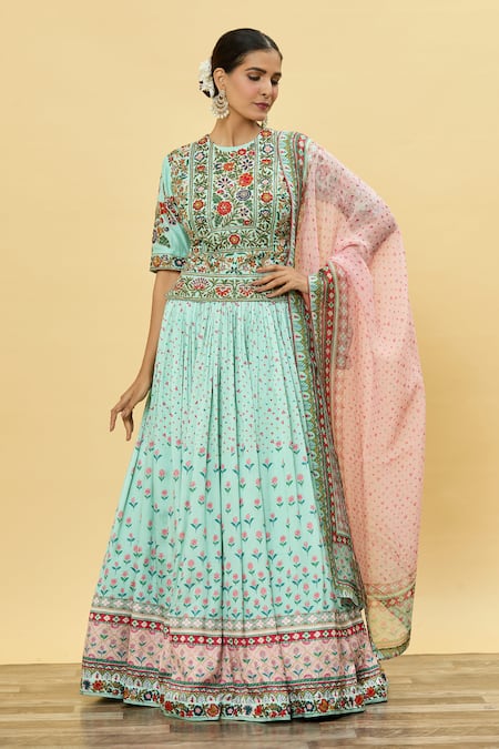 SHRADDHA RAMBHIA Blossom Print Lehenga Set With Embellished Blouse 