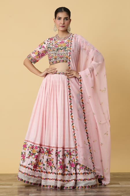 SHRADDHA RAMBHIA Floral Vine Embroidered Lehenga Set 