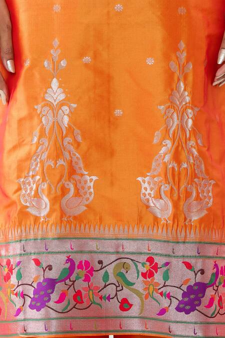 Peenacolada Orange Silk Embroidery Round Neck Floral Pattern Kurta Pant Set at Aza Fashions Peenacolada_Orange Silk Embroidery Round Neck Floral Pattern Kurta Pant Set _at_Aza_Fashions