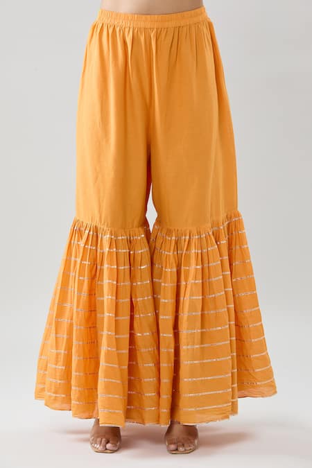 Peenacolada White Chanderi Gota Patti, Embroidery Round Neck Hand Kurta Pant Set at Aza Fashions Peenacolada_White Chanderi Gota Patti, Embroidery Round Neck Hand Kurta Pant Set _at_Aza_Fashions