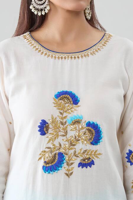 Shop_Peenacolada_White Chanderi Hand Embroidered Gota Round Kurta Set _Online_at_Aza_Fashions
