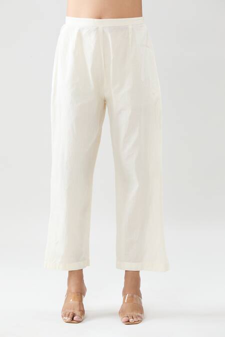 Peenacolada Off White Muslin, Cotton Split V-neck Embroidered Anarkali Pant Set at Aza Fashions Peenacolada_Off White Muslin, Cotton Split V-neck Embroidered Anarkali Pant Set _at_Aza_Fashions