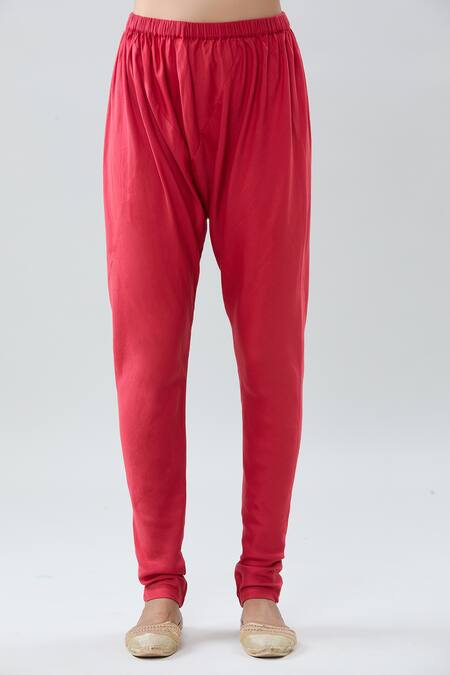 Peenacolada_Red Chanderi, Georgette, Cotton Gota Patti Border Embroidered Anarkali Pant Set _at_Aza_Fashions