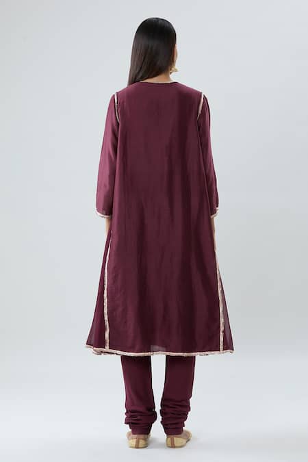 Peenacolada Gota Embroidered Wine Anarkali Set 