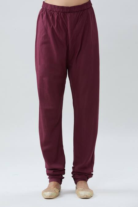 Peenacolada_Wine Chanderi, Georgette, Cotton Gota Patti Round Neck Embroidered Anarkali Set _at_Aza_Fashions