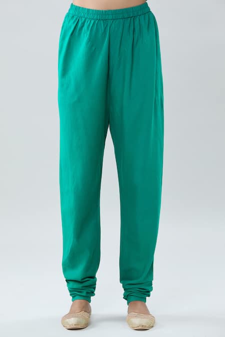 Peenacolada_Green Chanderi, Georgette, Cotton Gota Patti Border Embroidered Anarkali Set _at_Aza_Fashions