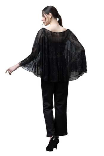 Buy_Majestic By Japnah_Black Net Hand Embroidered Beads Cape Round Pant Set