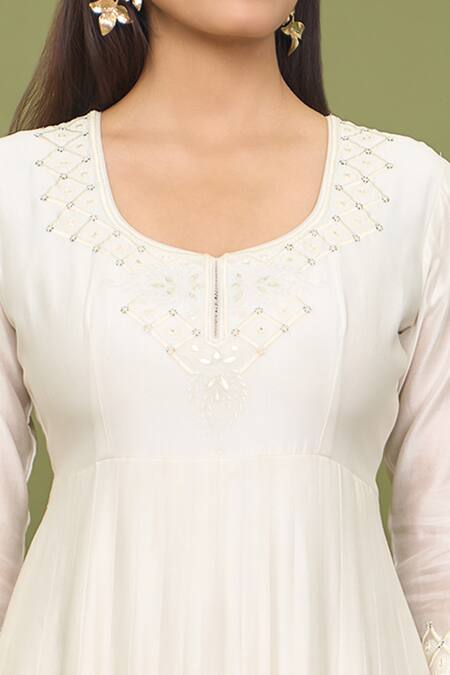 Shop Punit Balana Off White Cotton, Chiffon Sequins, Gota Patti, Geometric Anarakali Set Online at Aza Fashions Shop_Punit Balana_Off White Cotton, Chiffon Sequins, Gota Patti, Geometric Anarakali Set _Online_at_Aza_Fashions