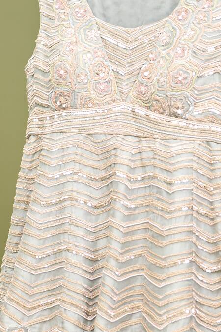 Buy Varun Nidhika Blue Chiffon Sequins, Beads, Zari Split Floral Embroidered Kurta Gharara Set Buy_Varun Nidhika_Blue Chiffon Sequins, Beads, Zari Split Floral Embroidered Kurta Gharara Set