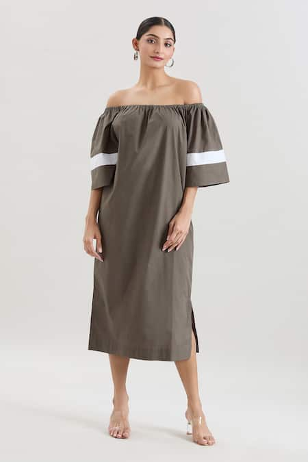 House of Behram Off Shoulder Midi Dress 