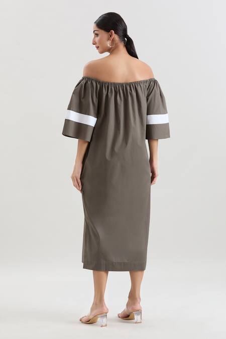 House Of Behram Off Shoulder Midi Dress 