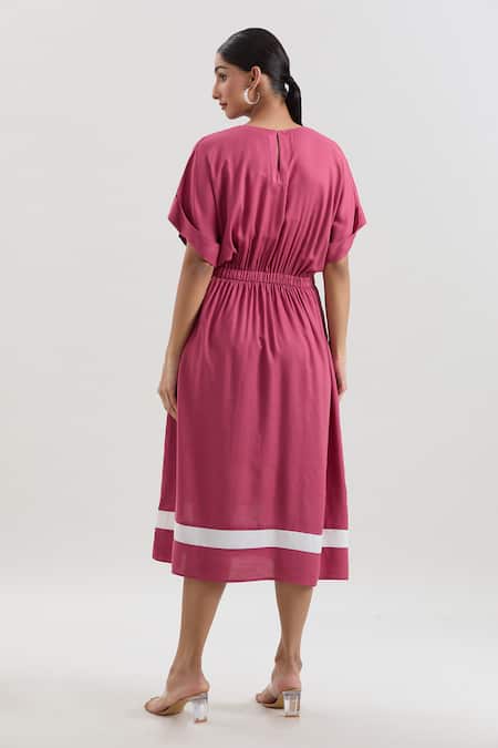 House Of Behram Elasticated Waist Striped Hem Dress 