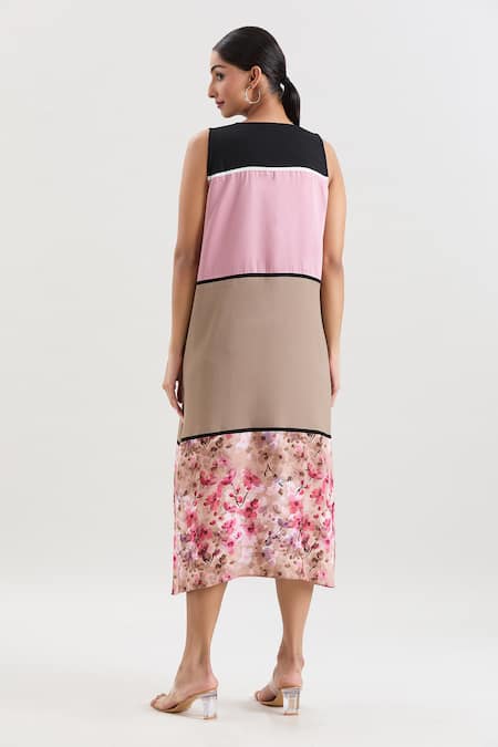 House Of Behram Color Blocked Printed Hem Dress 