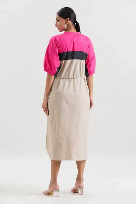 House Of Behram Color Blocked Midi Dress 
