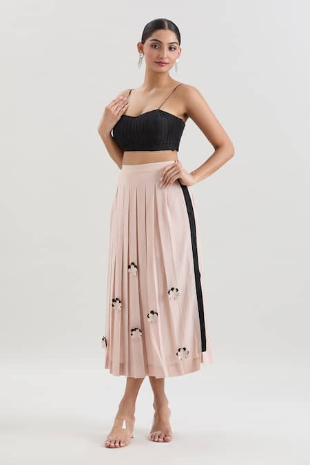House Of Behram Floral Applique Pleated Midi Skirt 