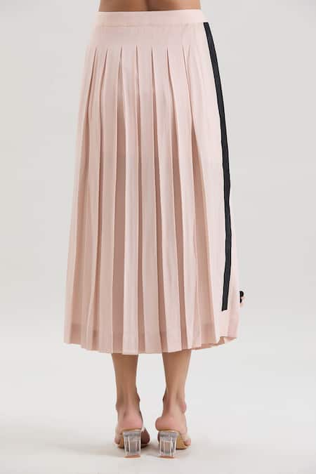 Buy_House Of Behram_Pink Crepe Fabric Flowers Floral Applique Pleated Midi Skirt _Online_at_Aza_Fashions
