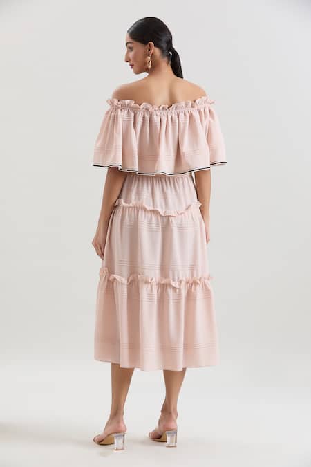 House Of Behram Off Shoulder Ruffled Midi Dress 