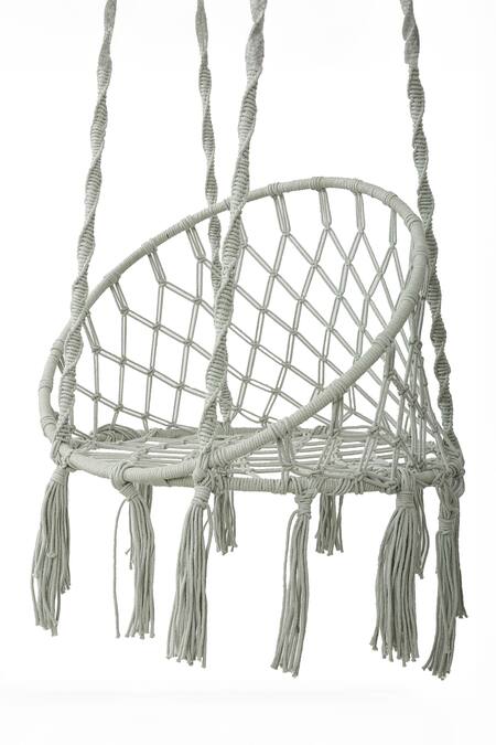 Shop_Amoliconcepts_Green Cotton Rope On Iron Stand Macrame Weaving Hammock Swing_Online_at_Aza_Fashions