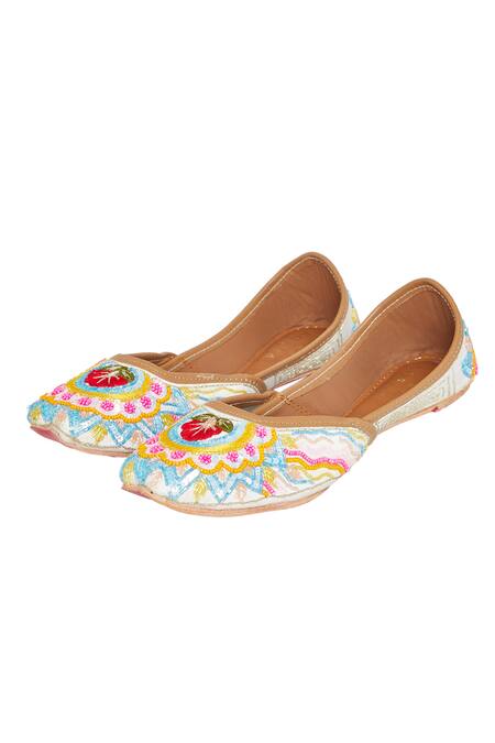 Shop_House Of Kosha_Multi Color Sequins, Beads, Embroidery Mystic Jungle Hand Leather Juttis_at_Aza_Fashions