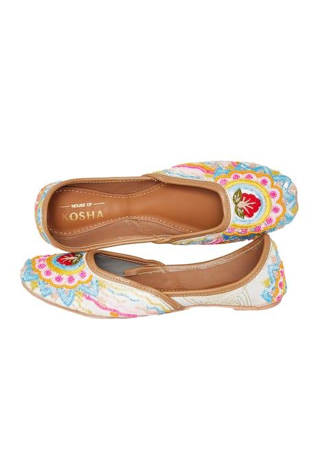 House Of Kosha_Multi Color Sequins, Beads, Embroidery Mystic Jungle Hand Leather Juttis_Online_at_Aza_Fashions