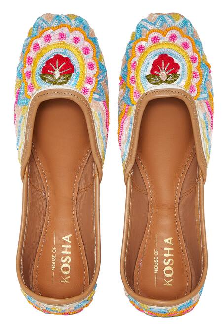 Buy_House Of Kosha_Multi Color Sequins, Beads, Embroidery Mystic Jungle Hand Leather Juttis_Online_at_Aza_Fashions